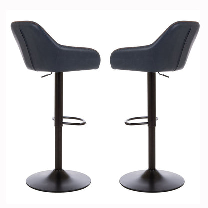Mid-Century Modern Navy Blue Leatherette Gaslift Adjustable Swivel Bar Stool, Set of 2