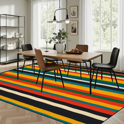 Midcentury 70s Striped Retro Rug 12x9 ft – Large Non-Slip Room Carpet - retro rug