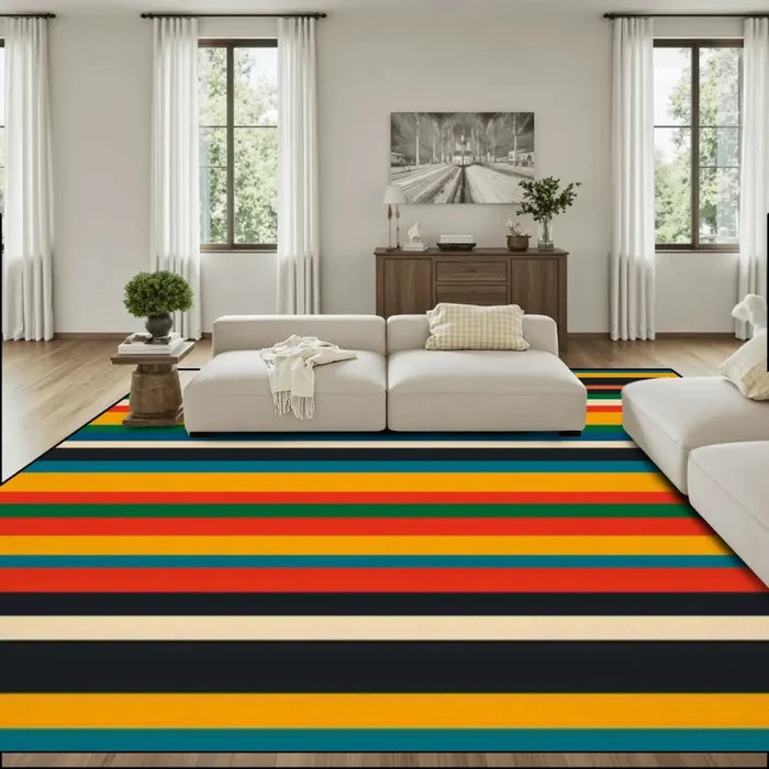 Midcentury 70s Striped Retro Rug 12x9 ft – Large Non-Slip Room Carpet - 144’’x108’’ - retro rug