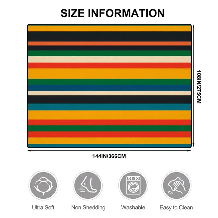 Midcentury 70s Striped Retro Rug 12x9 ft – Large Non-Slip Room Carpet - retro rug