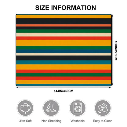 Midcentury 70s Striped Retro Rug 12x9 ft – Large Non-Slip Room Carpet - retro rug