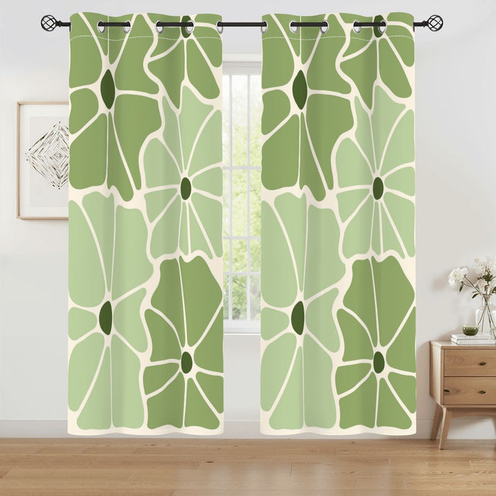 Midcentury Modern Floral Blackout Curtains: Green White 60s Retro Decor