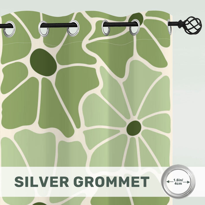 Midcentury Modern Floral Blackout Curtains: Green White 60s Retro Decor