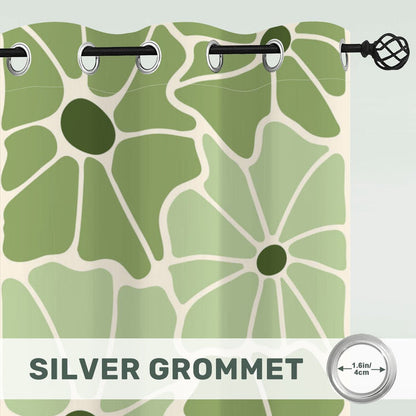 Midcentury Modern Floral Blackout Curtains: Green White 60s Retro Decor