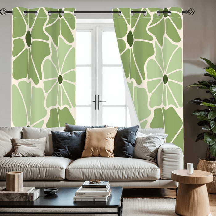 Midcentury Modern Floral Blackout Curtains: Green White 60s Retro Decor