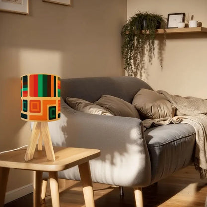 Midcentury Modern Retro Table Lamp – Wooden Tripod Base Linen Shade - retro table lamps