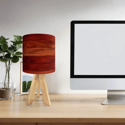 Midcentury Modern Tripod Table Lamp – Faux Wood Linen Shade Remote - retro table lamps