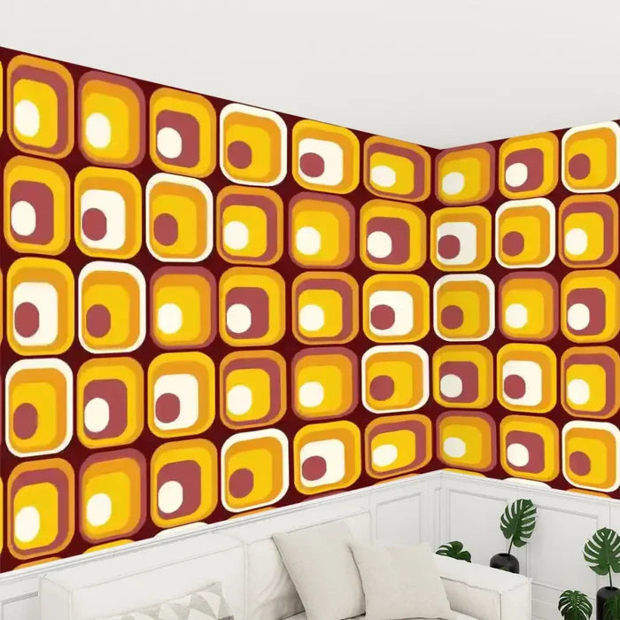 Midcentury Modern Wallpaper – 70s Retro Squares Peel and Stick Mural - 144’’x100’’ - retro wallpaper