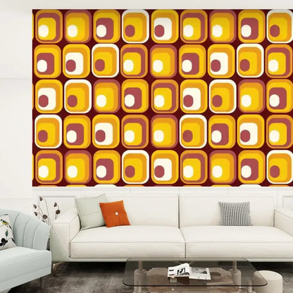 Midcentury Modern Wallpaper – 70s Retro Squares Peel and Stick Mural - 144’’x100’’ - retro wallpaper