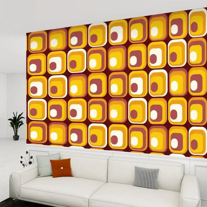 Midcentury Modern Wallpaper – 70s Retro Squares Peel and Stick Mural - 144’’x100’’ - retro wallpaper