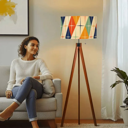 Midcentury Retro Floor Lamp – 60s Atomic Linen Shade Tripod Base Smart LED - retro floor lamps