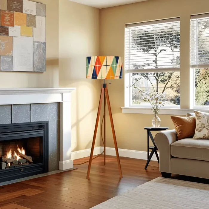 Midcentury Retro Floor Lamp – 60s Atomic Linen Shade Tripod Base Smart LED - retro floor lamps