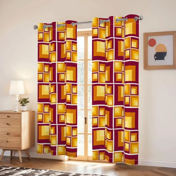 Midcentury Vintage Blackout Curtains: 70s Retro Vibrant Yellow Orange Red - retro curtains