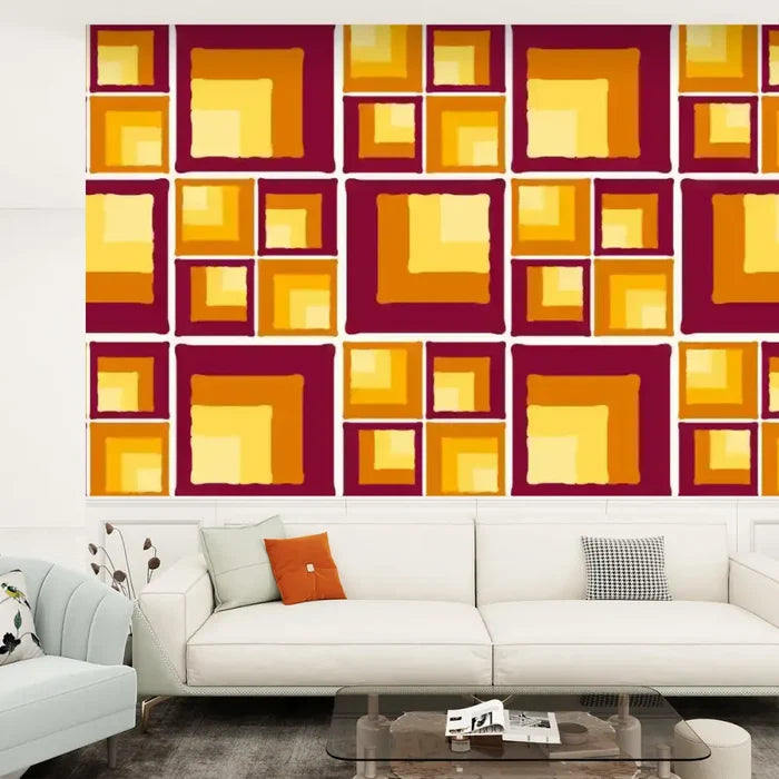 Midcentury Vintage Blackout Curtains: 70s Retro Vibrant Yellow Orange Red - retro curtains