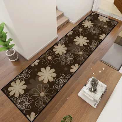 Mocha Retro Flower Hallway Runner Rugs – 60s 70s Midcentury Designs - retro runner