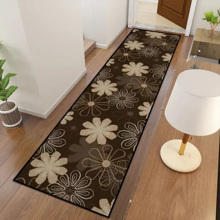 Mocha Retro Flower Hallway Runner Rugs – 60s 70s Midcentury Designs - retro runner