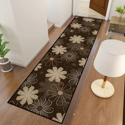 Mocha Retro Flower Hallway Runner Rugs – 60s 70s Midcentury Designs - retro runner