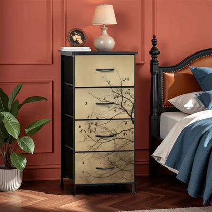 Moody Branches & Birds Dresser – Black Yellow Forest 4-Drawer Storage - retro dresser