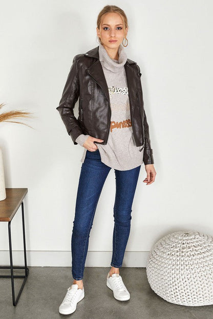 MOTO JACKET WITH ZIPPERED POCKETS