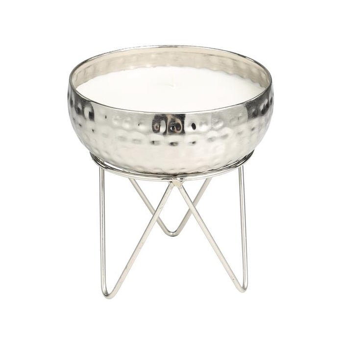MTL WAX CANDLE BOWL W/ STAND SLV 7"W, 8"H