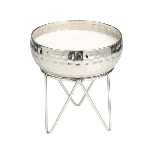 MTL WAX CANDLE BOWL W/ STAND SLV 7"W, 8"H