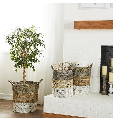 MULTI COLORED DRIED PLANT CONTEMPORARY STORAGE BASKET