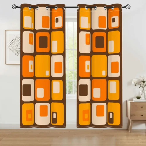 Multi Sizes 70s Grommet Curtains: Midcentury Modern Blackout Drapes - 50’’x84’’x2pcs - retro curtains