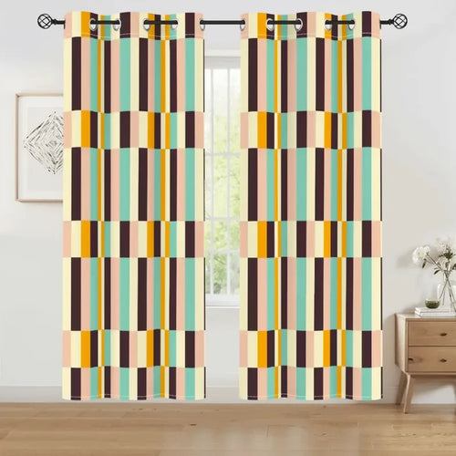 Multi Sizes Blackout Curtains - 60s Retro Pastel Pattern Drapes - 50’’x84’’x2pcs - retro curtains