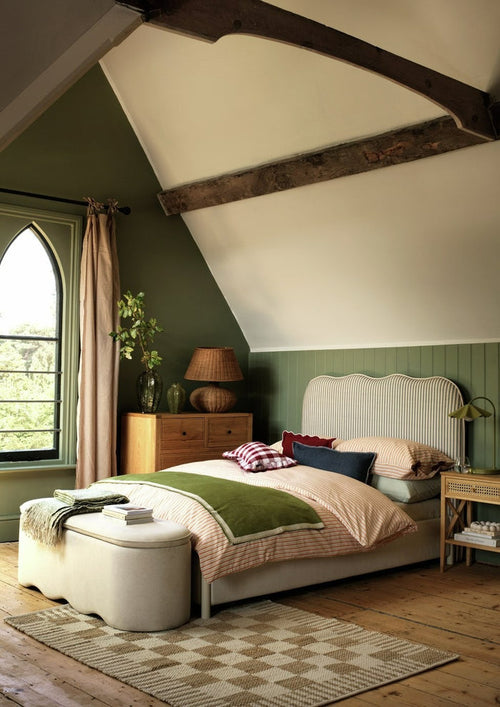 Onda Linen Double Headboard - Stripe Sage | Soft velvet bed backboard