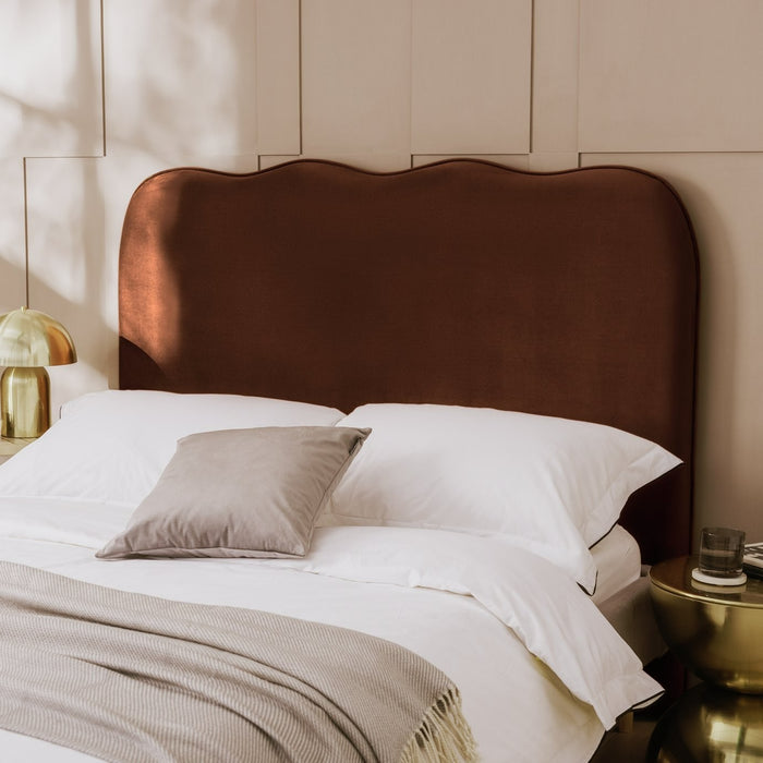 Onda Velvet Double Headboard - Rust | Soft velvet bed backboard