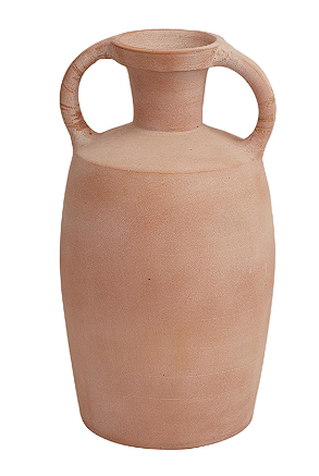 ORANGE CERAMIC TERRACOTTA JUG VASE WITH HANDLES, 9" X 9" X 16"