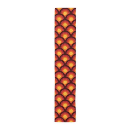 Orange Red Peacock Eye Midcentury Retro 70s Table Runner in 2 Sizes - 16’’ × 90’’ / Polyester - retro table linen