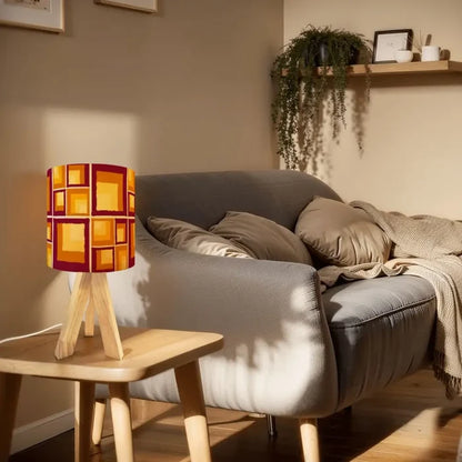 Orange Sqaures Retro 70s Midcentury Tripod Table Lamp – Smart LED Remote - retro table lamps