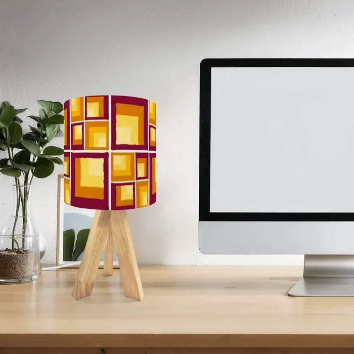 Orange Sqaures Retro 70s Midcentury Tripod Table Lamp – Smart LED Remote - retro table lamps