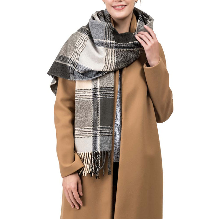 Oversized Fashion Multicolor Plaid Scarf with Tassels, Set of 2