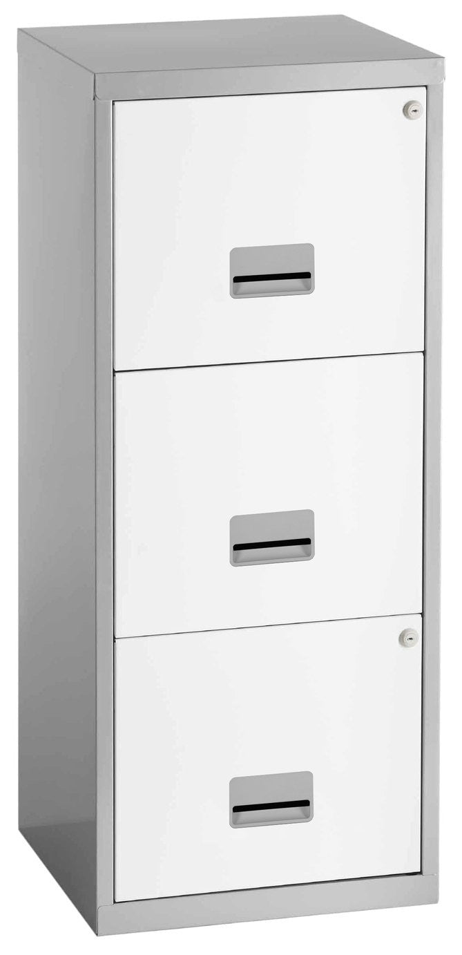 Pierre Henry 3 Drawer A4 Filing Cabinet - Silver & White | Metal filing cabinet