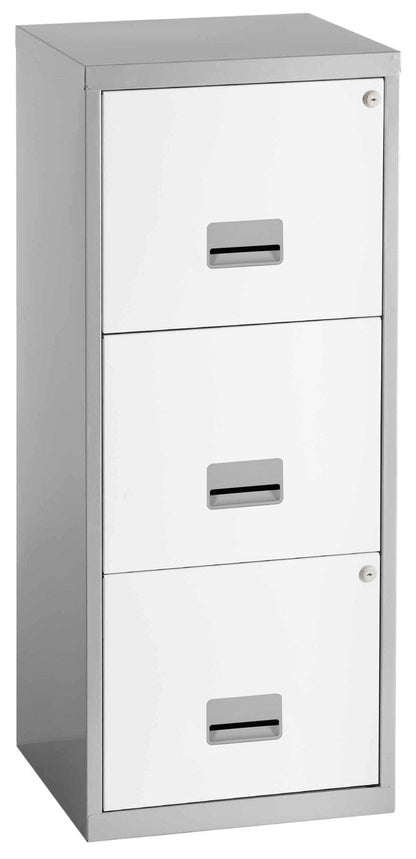 Pierre Henry 3 Drawer A4 Filing Cabinet - Silver & White | Metal filing cabinet