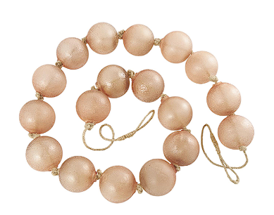 PINK GLASS HANDMADE EXTRA LONG FROSTED ORB GARLAND WITH TASSEL WITH KNOTTED JUTE ROPE, 92" X 3" X 3"