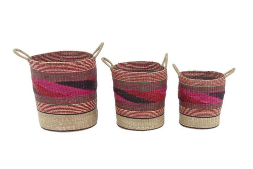 PINK SEA GRASS ECLECTIC STORAGE BASKET