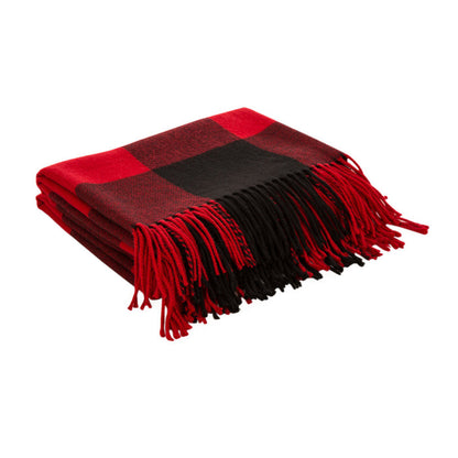 Plaid Check Tassel Throw Blanket, 50" x 60", Red