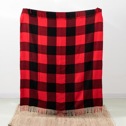 Plaid Check Tassel Throw Blanket, 50" x 60", Red