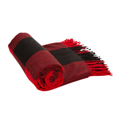 Plaid Check Tassel Throw Blanket, 50" x 60", Red