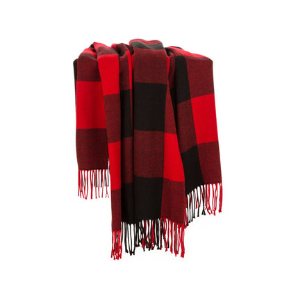 Plaid Check Tassel Throw Blanket, 50" x 60", Red