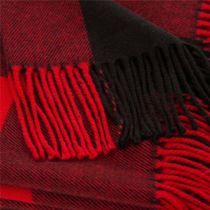 Plaid Check Tassel Throw Blanket, 50" x 60", Red