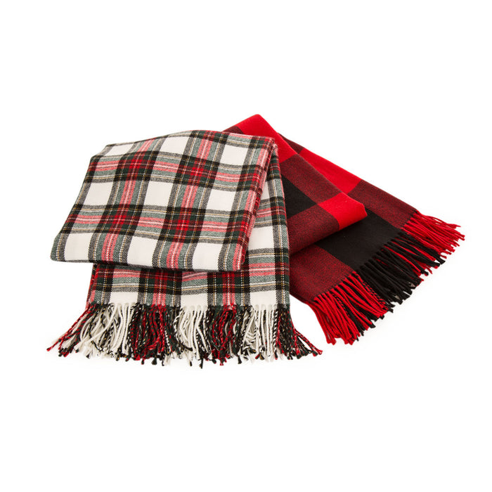 Plaid Check Tassel Throw Blanket, 50" x 60", Red