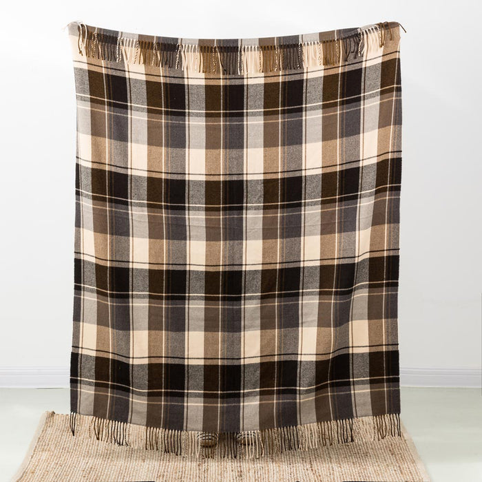 Plaid Woven Throw Blanket Winter Lattice Shawl Wrap with Tassels, Khaki, 50 × 60 Inch