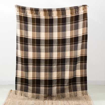 Plaid Woven Throw Blanket Winter Lattice Shawl Wrap with Tassels, Khaki, 50 × 60 Inch