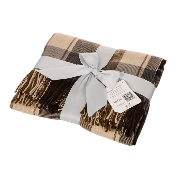Plaid Woven Throw Blanket Winter Lattice Shawl Wrap with Tassels, Khaki, 50 × 60 Inch