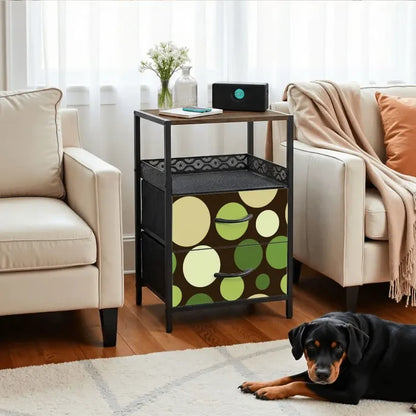Polka Dot Midcentury Retro Nightstand with Built-In Charging Station - retro bedside table