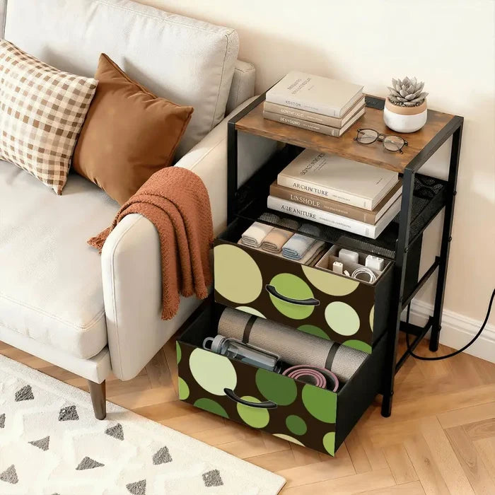Polka Dot Midcentury Retro Nightstand with Built-In Charging Station - retro bedside table